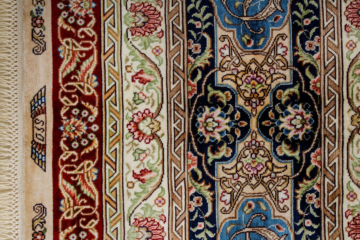 8x10 Red and Light Blue Turkish Silk Rug