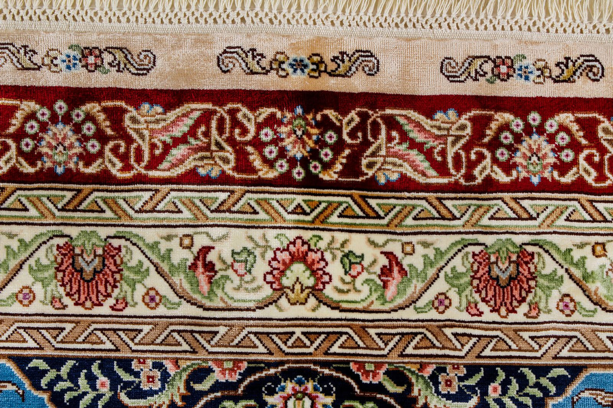 8x10 Red and Light Blue Turkish Silk Rug