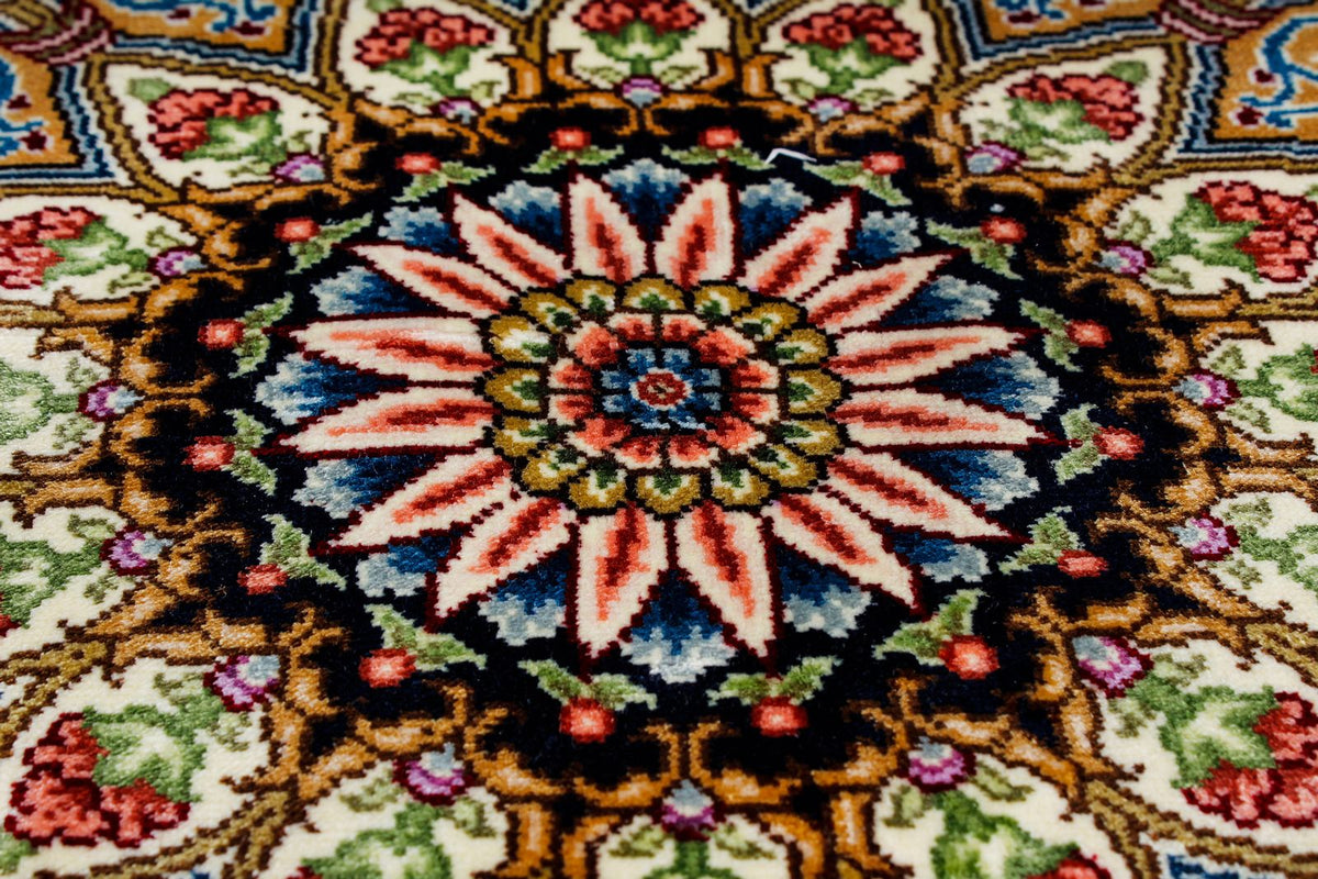 8x10 Red and Light Blue Turkish Silk Rug