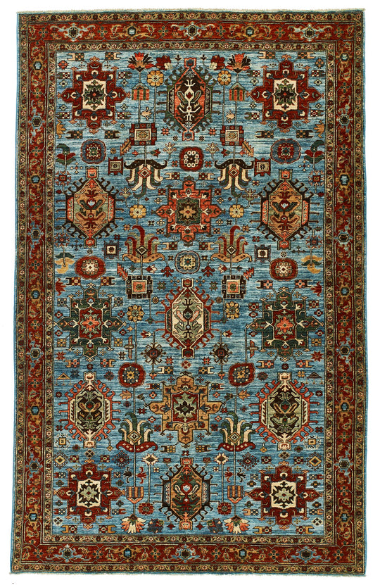 5x8 Light Blue and Light Rust Traditional Rug