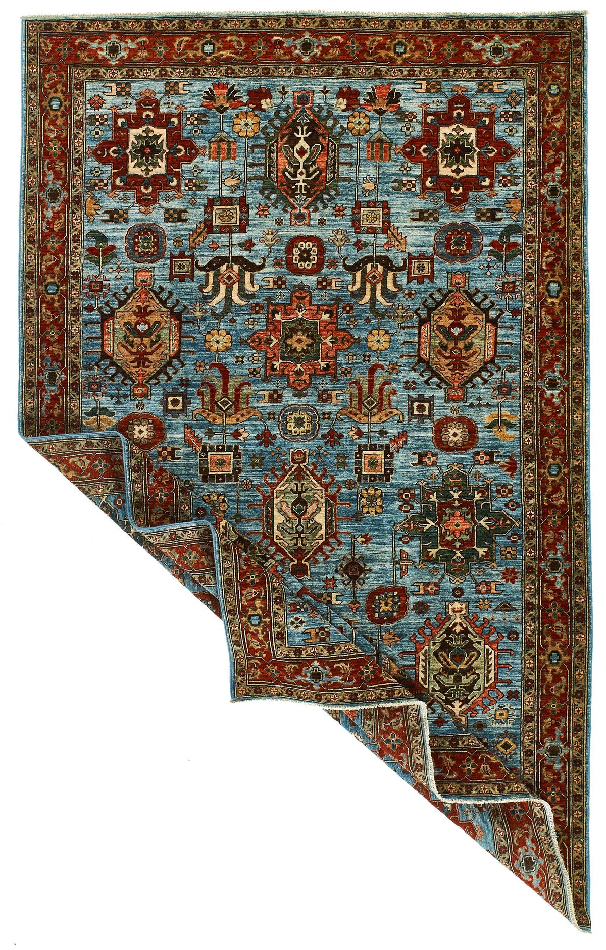 5x8 Light Blue and Light Rust Traditional Rug