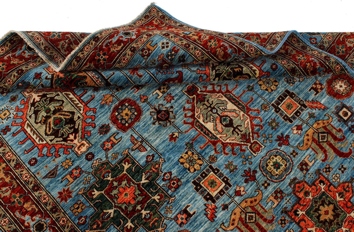 5x8 Light Blue and Light Rust Traditional Rug