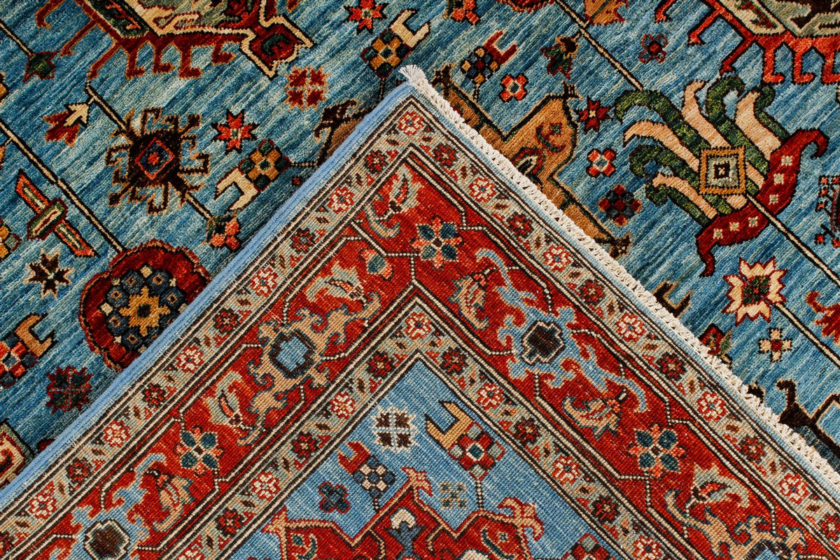 5x8 Light Blue and Light Rust Traditional Rug