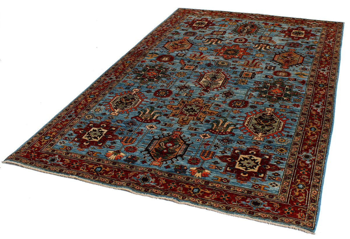 5x8 Light Blue and Light Rust Traditional Rug