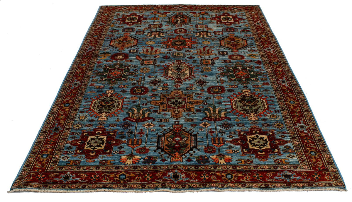 5x8 Light Blue and Light Rust Traditional Rug