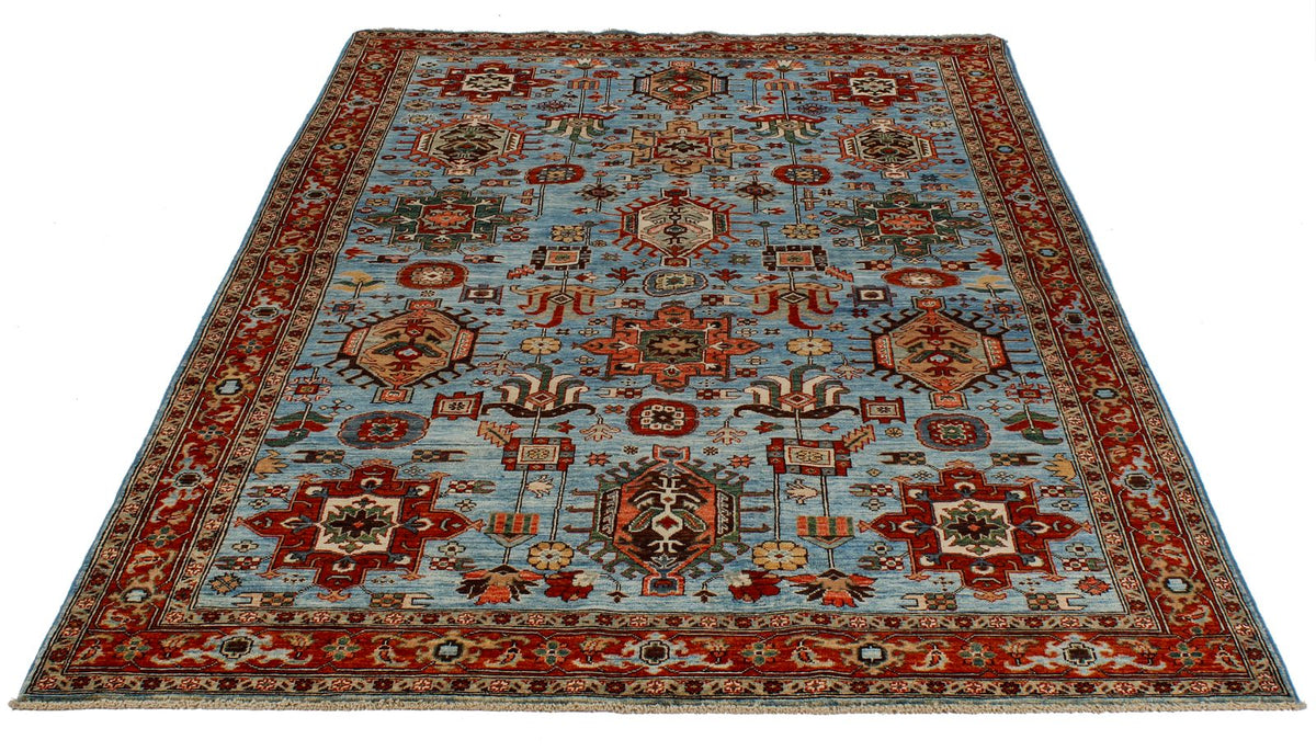 5x8 Light Blue and Light Rust Traditional Rug