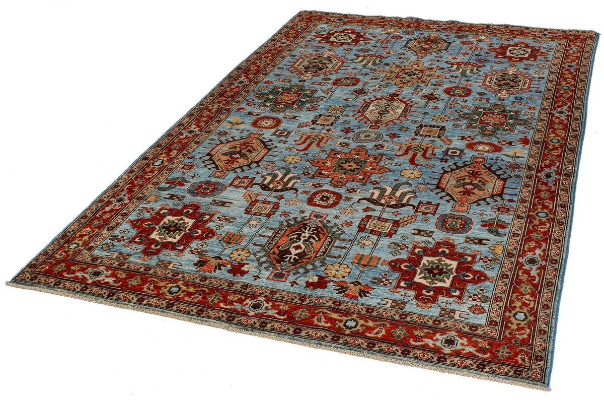 5x8 Light Blue and Light Rust Traditional Rug