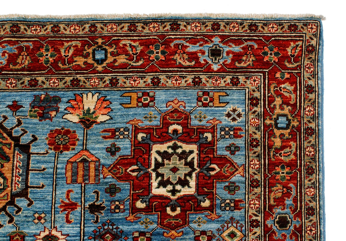 5x8 Light Blue and Light Rust Traditional Rug