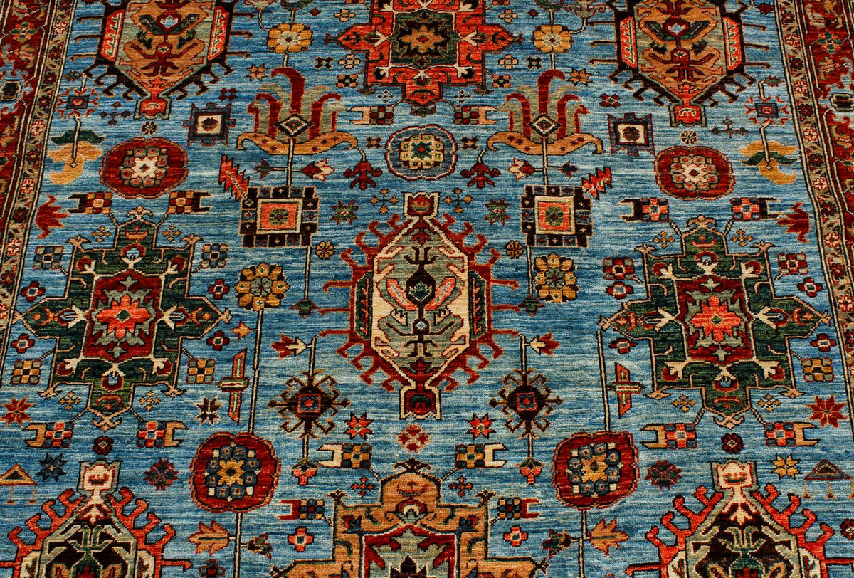 5x8 Light Blue and Light Rust Traditional Rug
