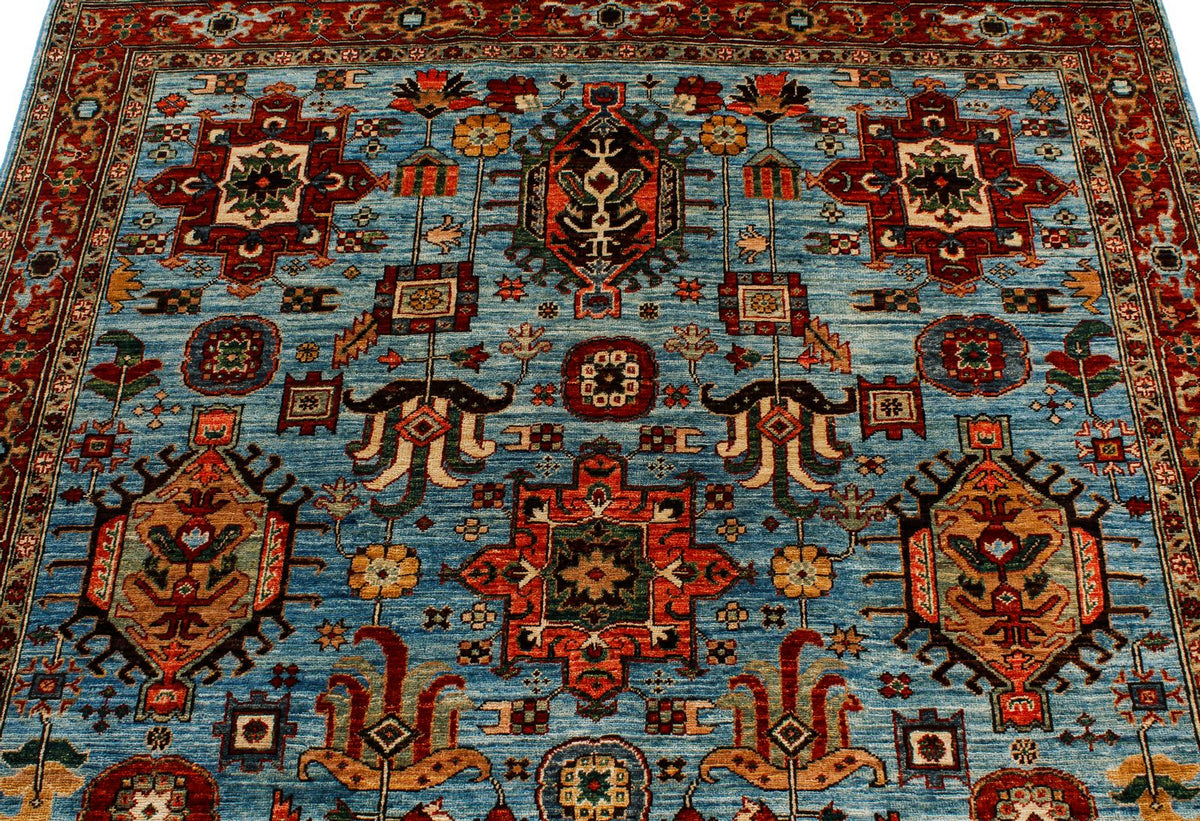 5x8 Light Blue and Light Rust Traditional Rug