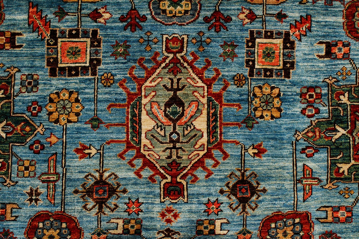 5x8 Light Blue and Light Rust Traditional Rug