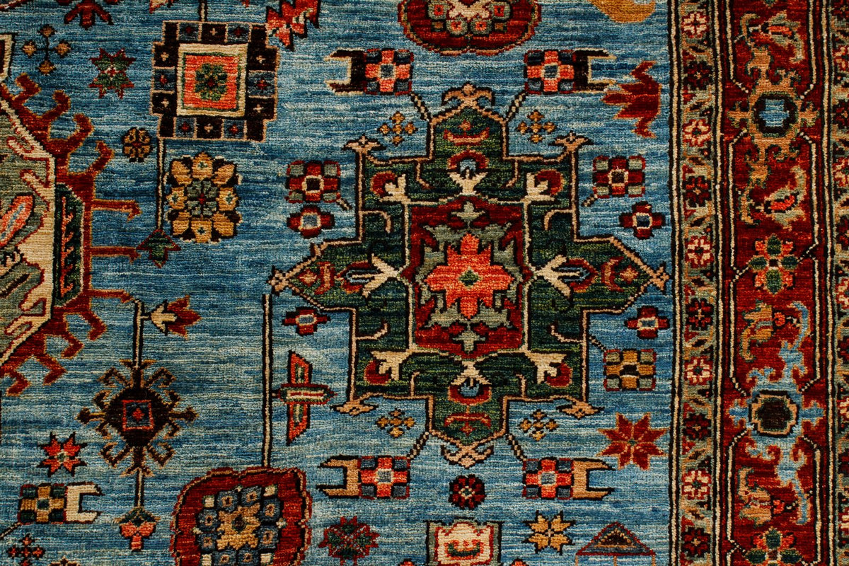 5x8 Light Blue and Light Rust Traditional Rug