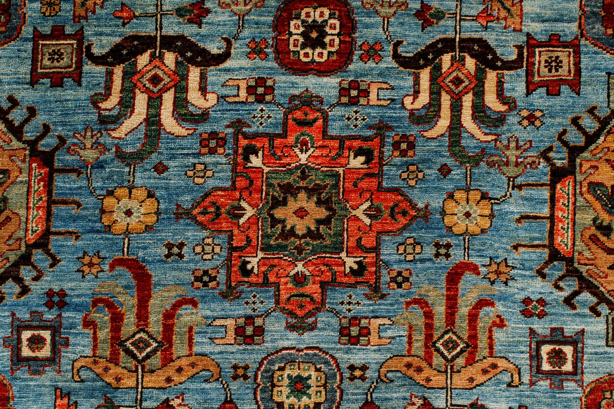 5x8 Light Blue and Light Rust Traditional Rug