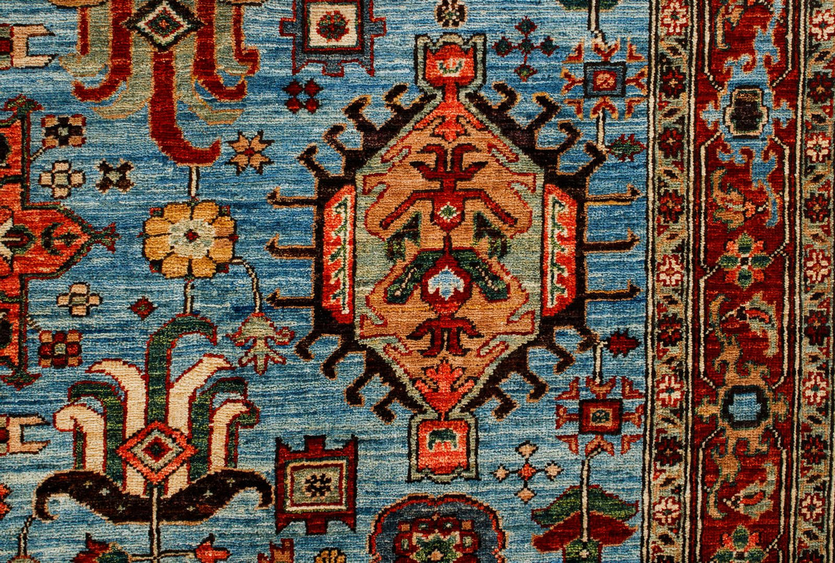 5x8 Light Blue and Light Rust Traditional Rug
