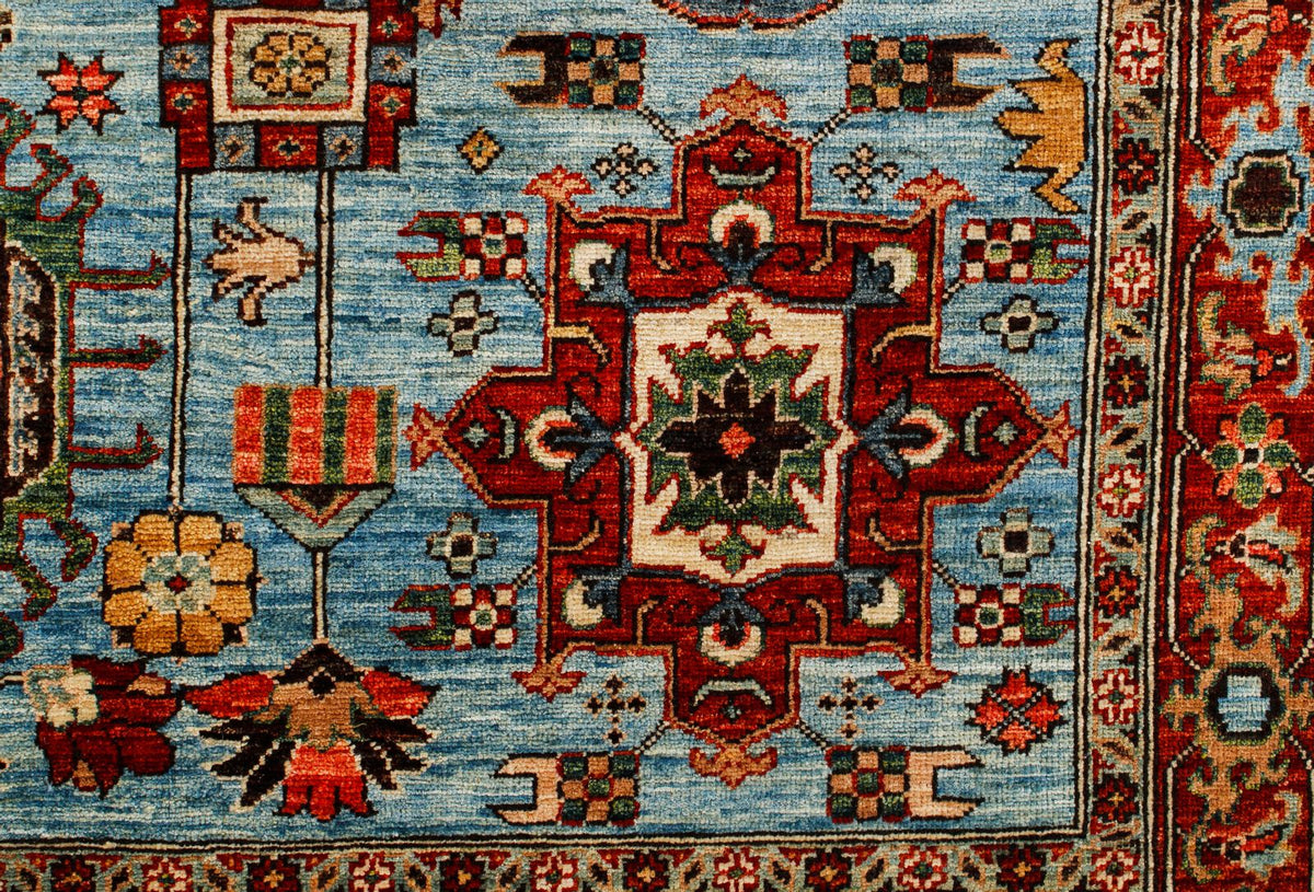 5x8 Light Blue and Light Rust Traditional Rug