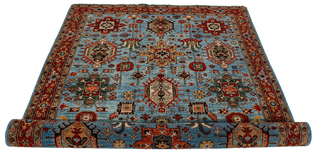 5x8 Light Blue and Light Rust Traditional Rug
