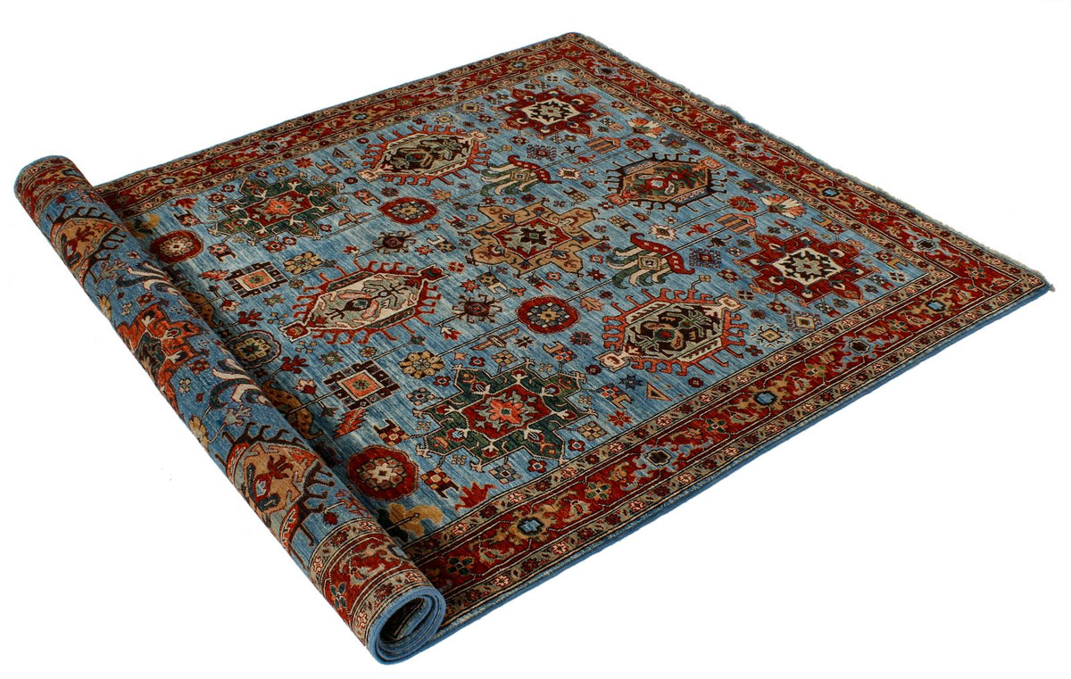 5x8 Light Blue and Light Rust Traditional Rug