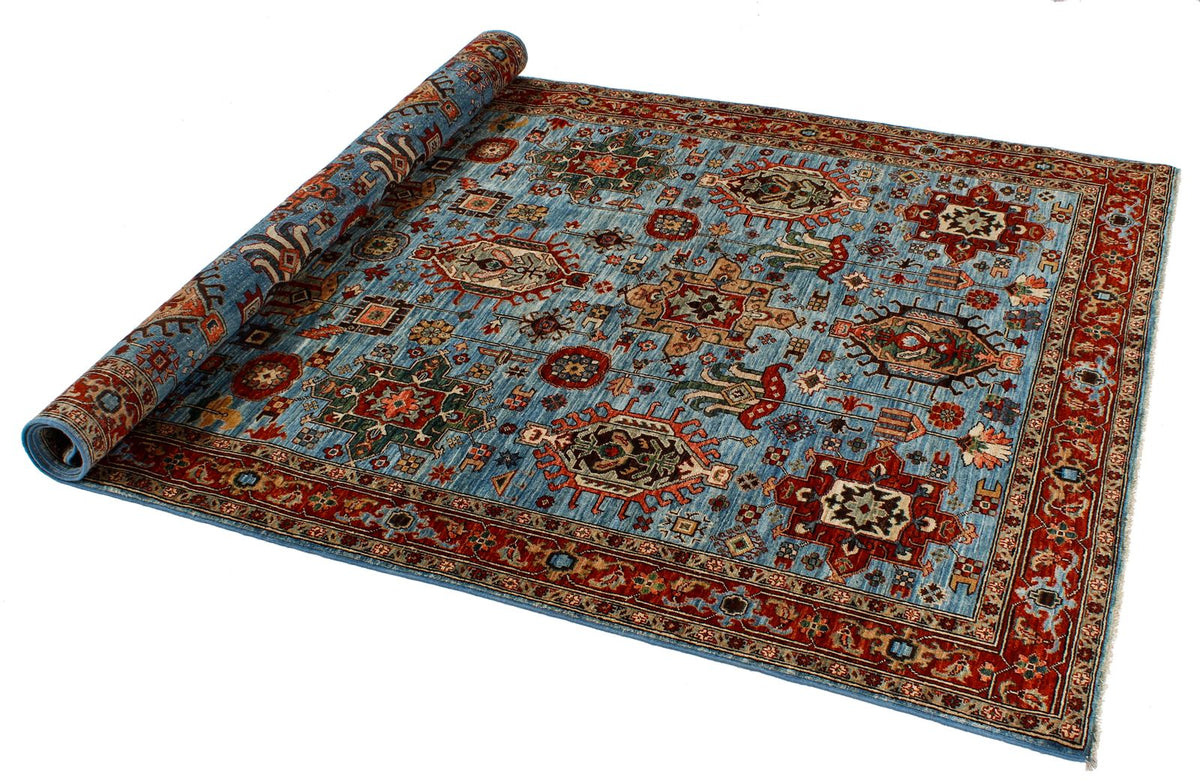 5x8 Light Blue and Light Rust Traditional Rug