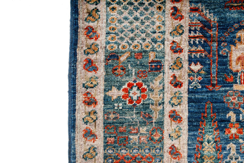 5x8 Light Blue and Green Traditional Rug