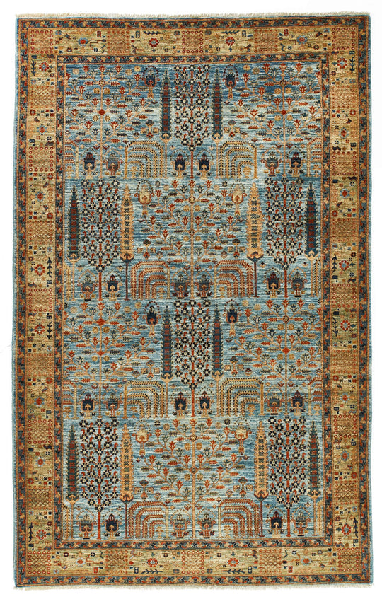 5x8 Light Blue and Light Green Traditional Rug