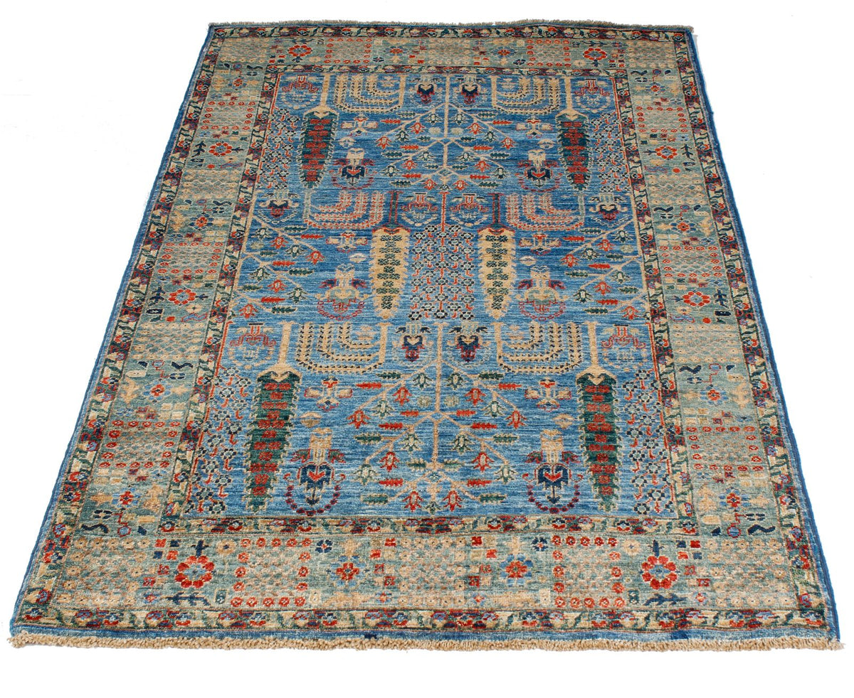3x5 Light Blue and Green Traditional Rug