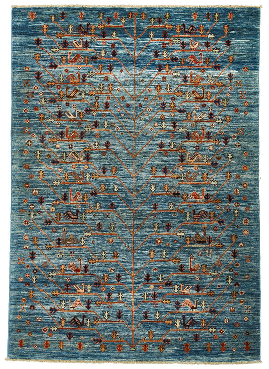 4x5 Blue and Multicolor Anatolian Tribal Rug