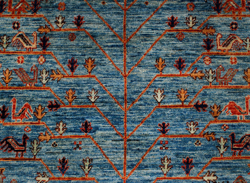 Vintage Handmade 4x5 Blue and Multicolor Anatolian Turkish Tribal Distressed Area Rug