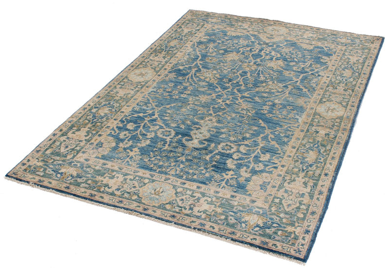 4x6 Blue and Green Traditional Rug