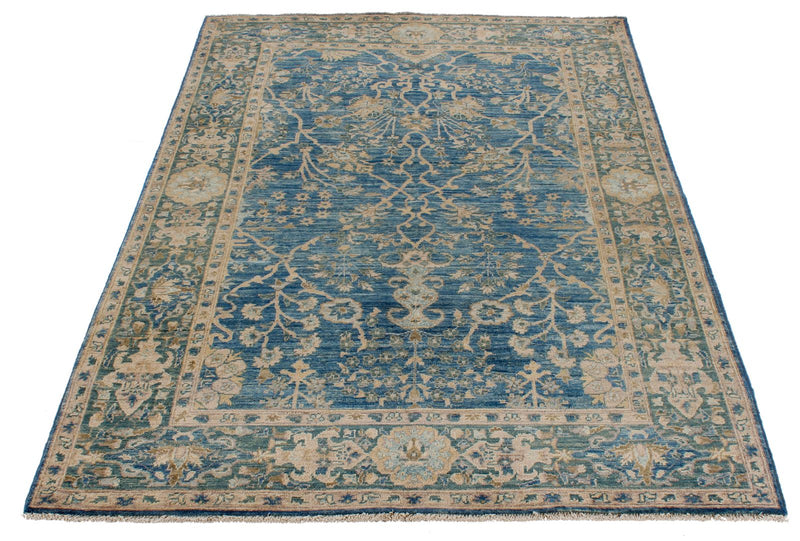 4x6 Blue and Green Traditional Rug