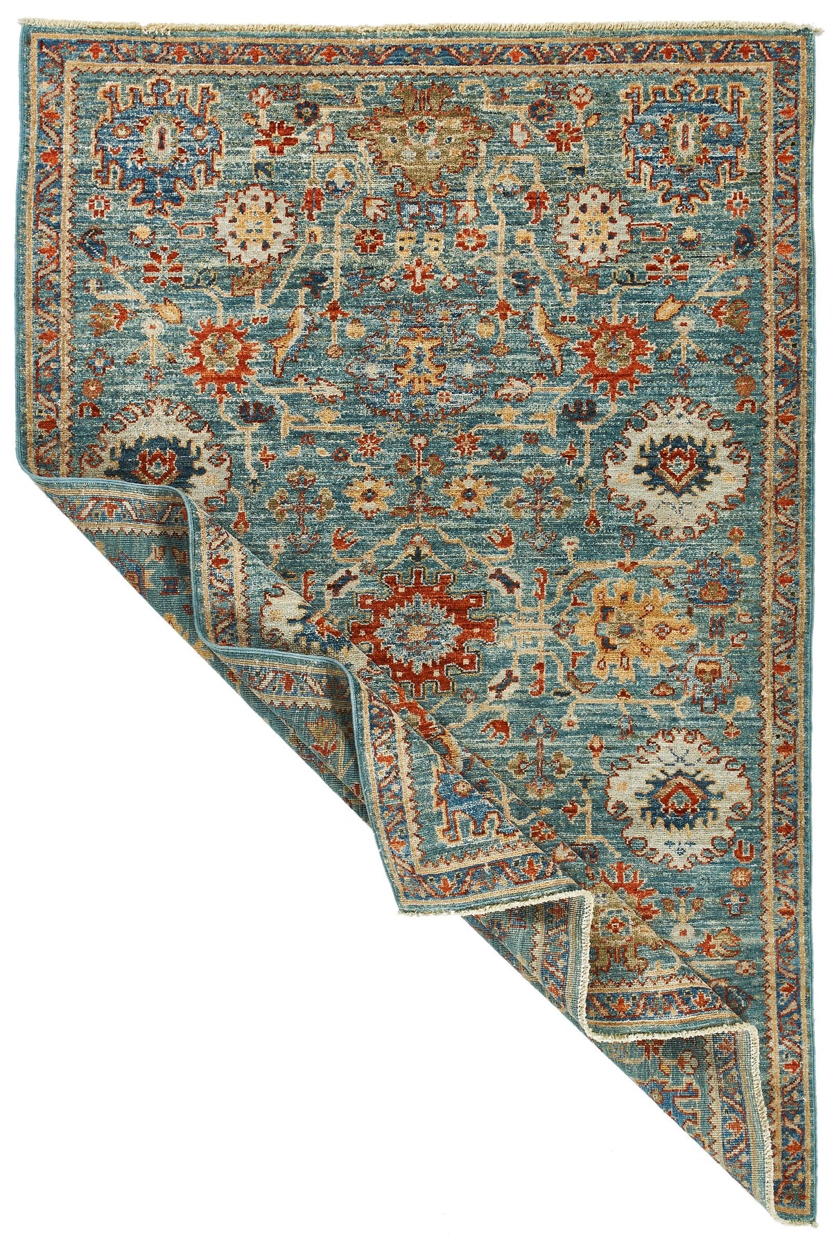 4x6 Green and Light Blue Anatolian Traditional Rug