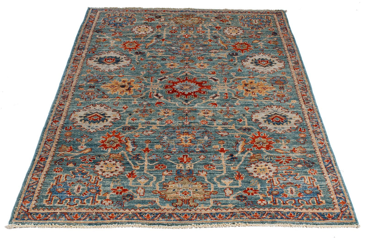 4x6 Green and Light Blue Anatolian Traditional Rug