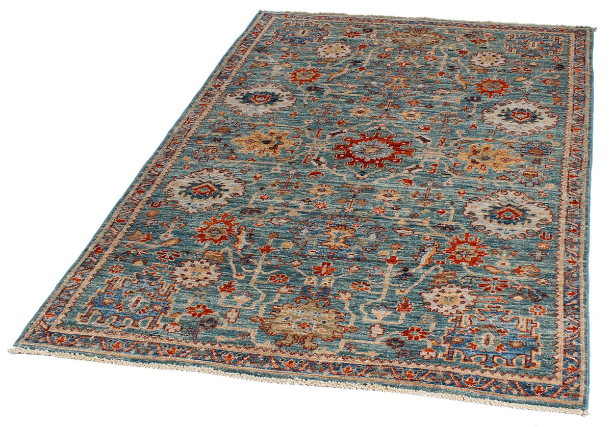 4x6 Green and Light Blue Anatolian Traditional Rug