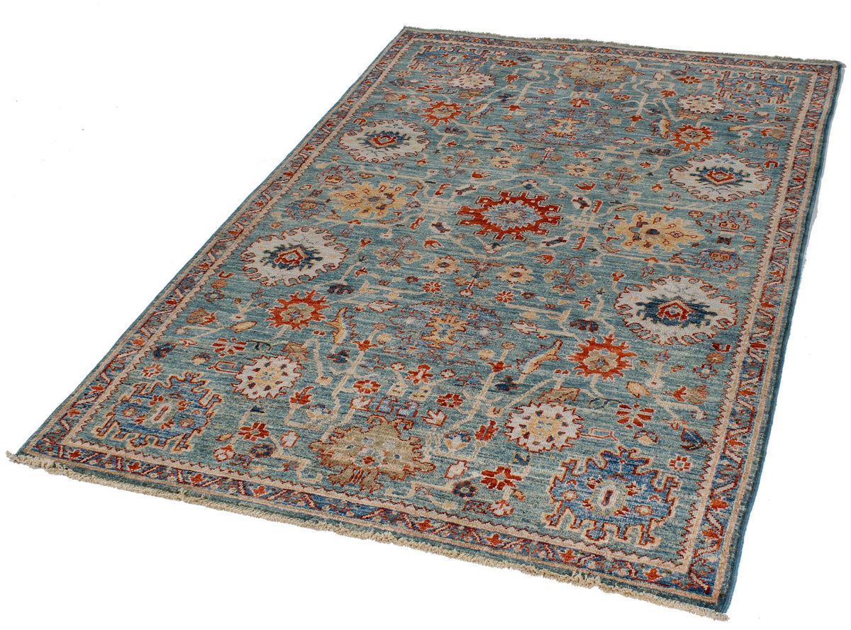 4x6 Green and Light Blue Anatolian Traditional Rug