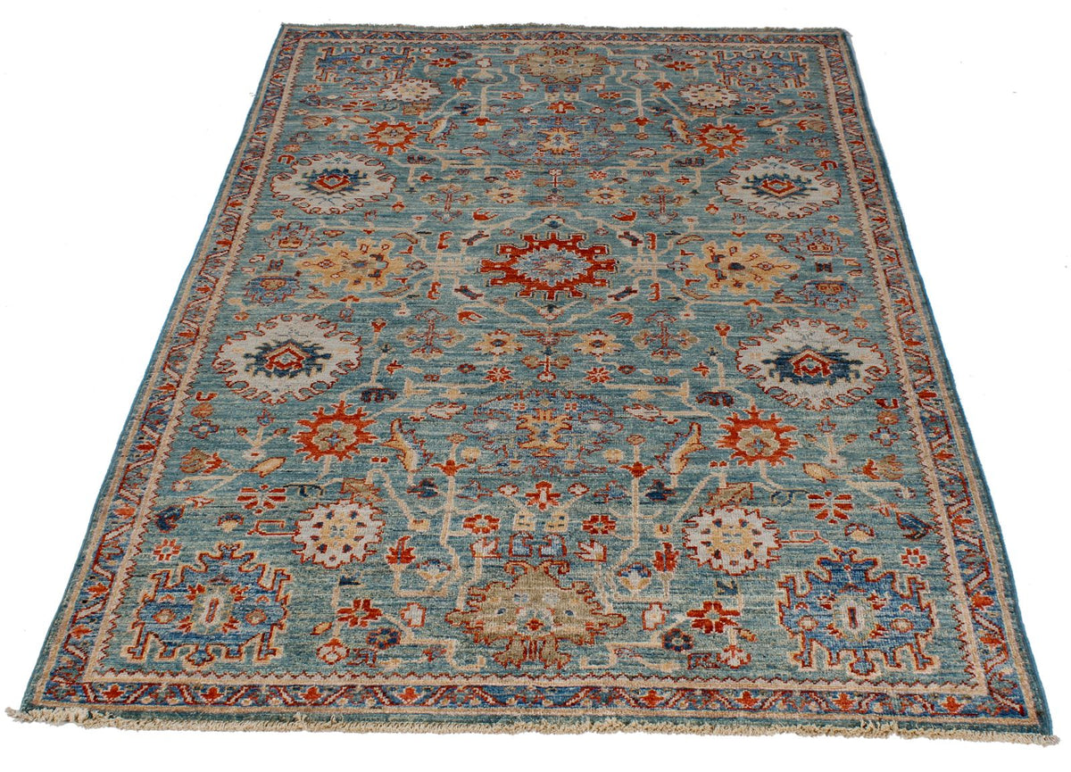 4x6 Green and Light Blue Anatolian Traditional Rug