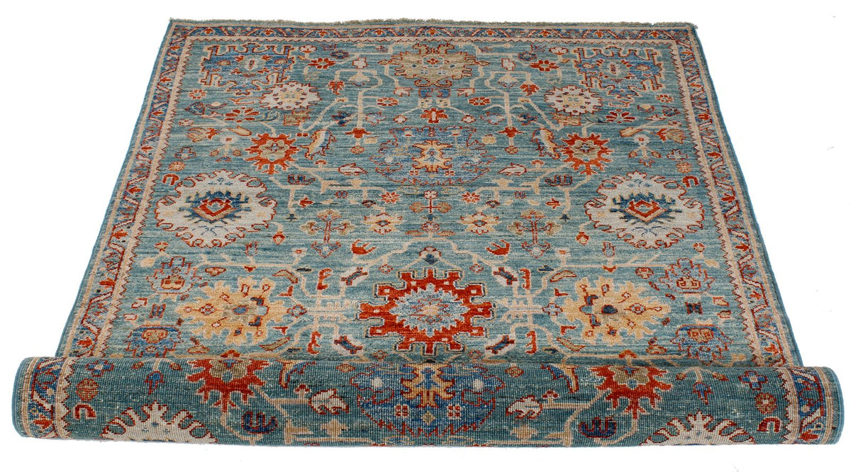 4x6 Green and Light Blue Anatolian Traditional Rug
