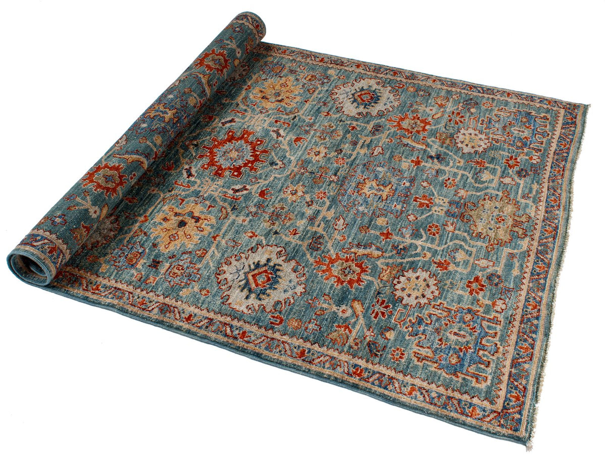 4x6 Green and Light Blue Anatolian Traditional Rug