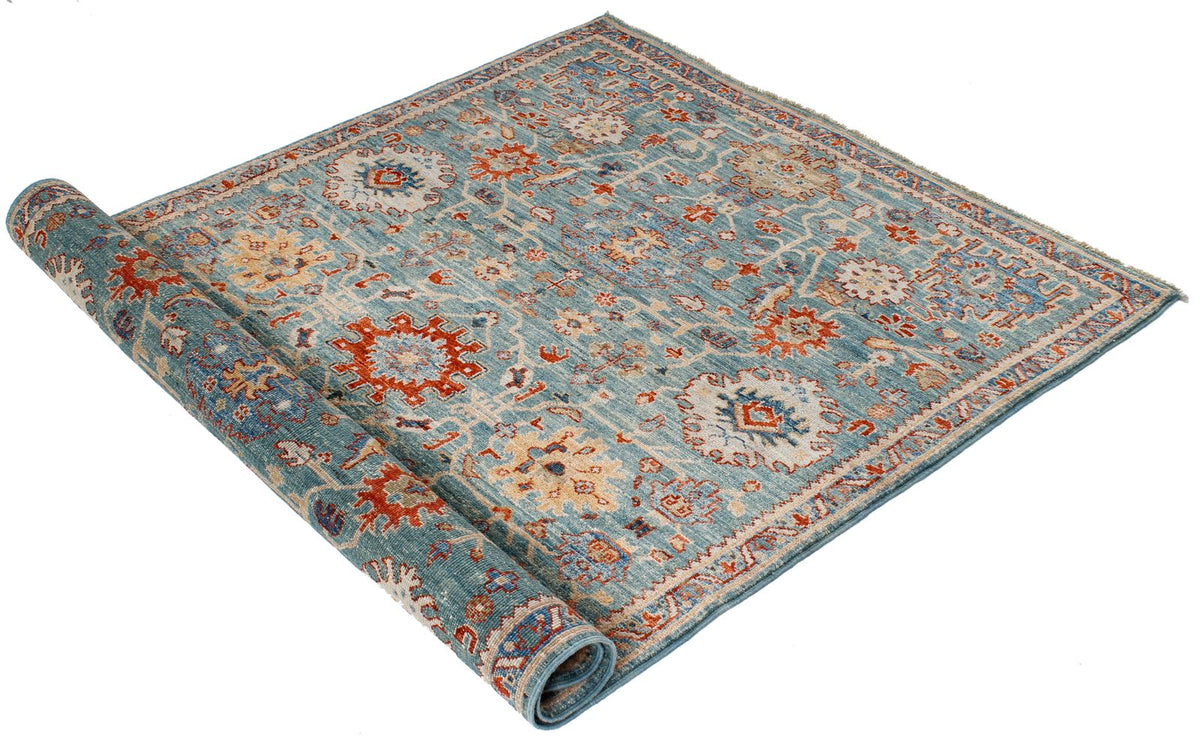 4x6 Green and Light Blue Anatolian Traditional Rug