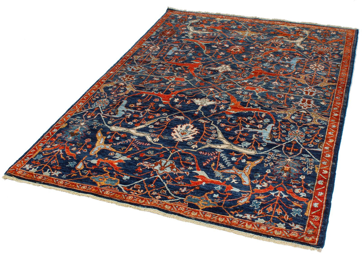 4x6 Navy and Red Anatolian Traditional Rug