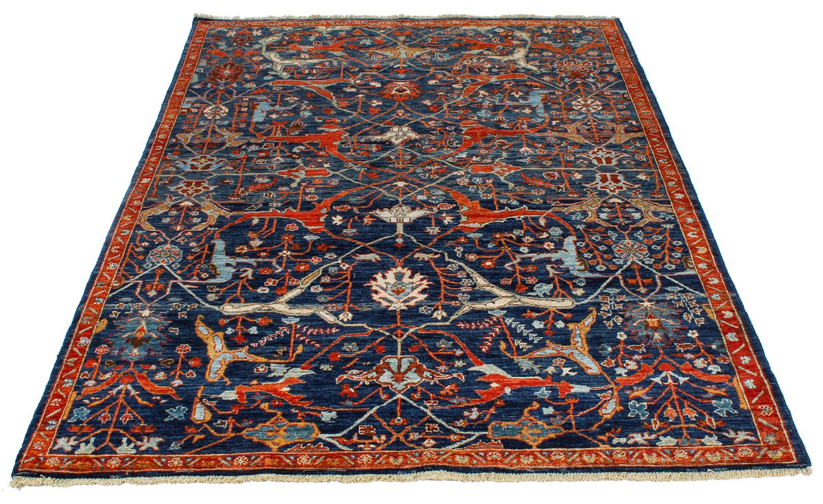 4x6 Navy and Red Anatolian Traditional Rug