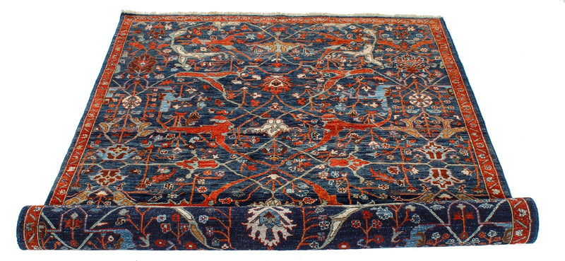 4x6 Navy and Red Anatolian Traditional Rug