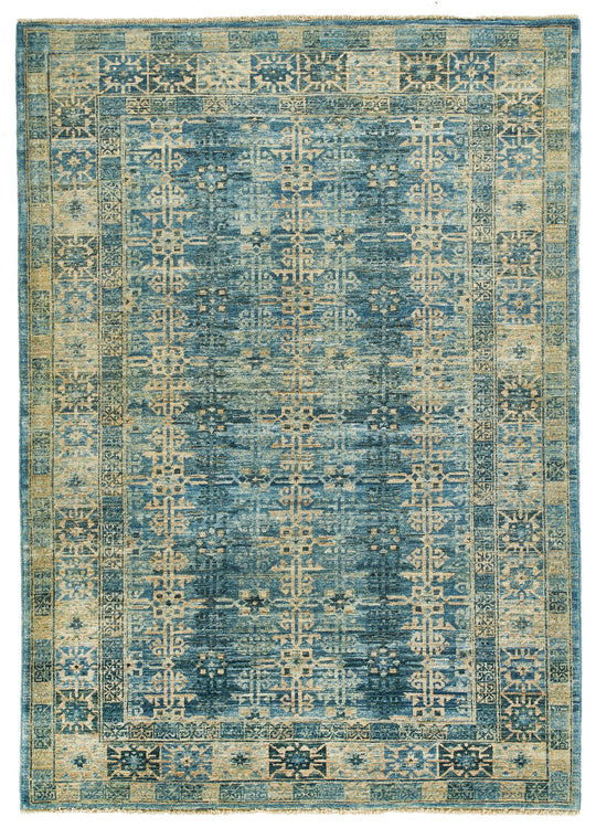 4x6 Blue and Beige Traditional Rug