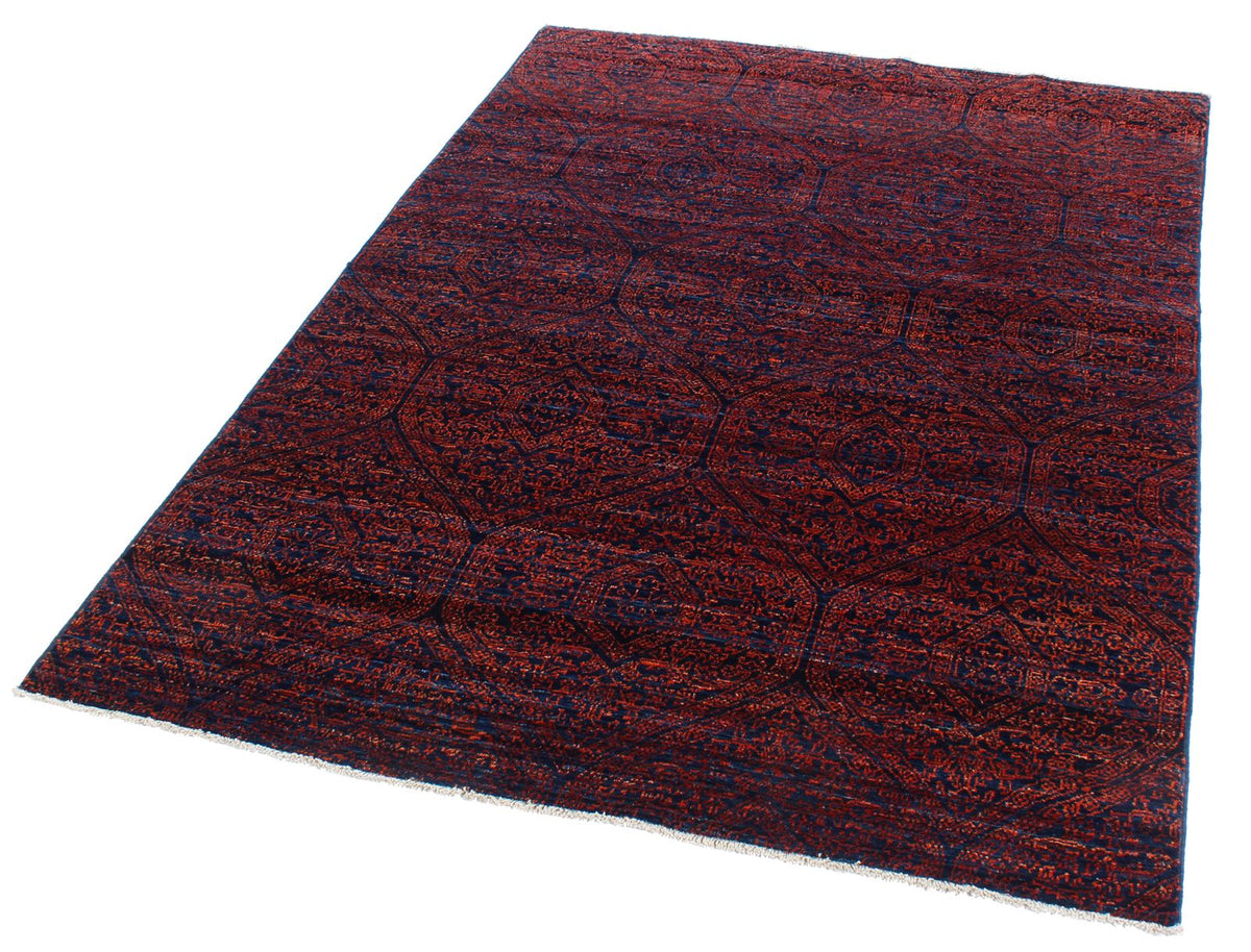 4x6 Navy and Red Anatolian Traditional Rug