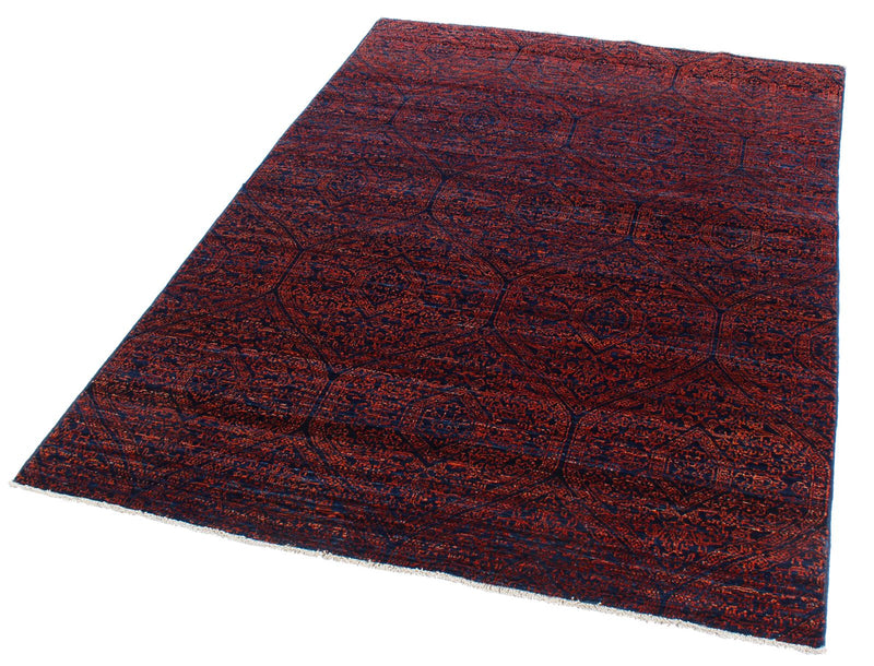 4x6 Navy and Red Anatolian Traditional Rug