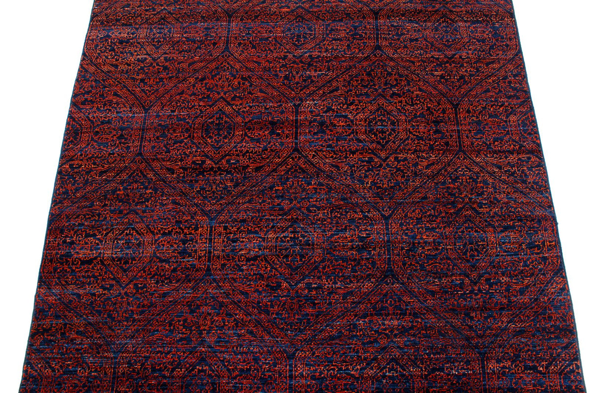 4x6 Navy and Red Anatolian Traditional Rug