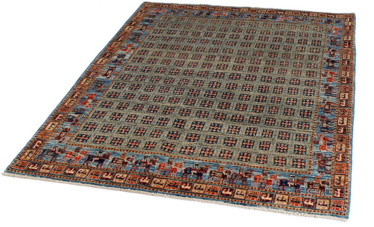 5x6 Green and Blue Traditional Rug