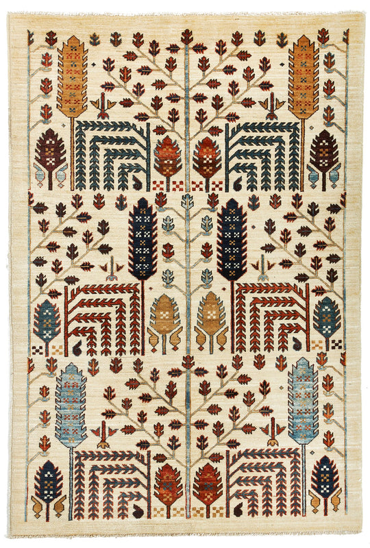 4x6 Ivory and Multicolor Anatolian Traditional Rug