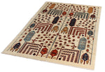 4x6 Ivory and Multicolor Anatolian Traditional Rug