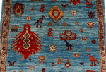Vintage Handmade 3x10 Blue and Multicolor Anatolian Turkish Tribal Distressed Area Runner