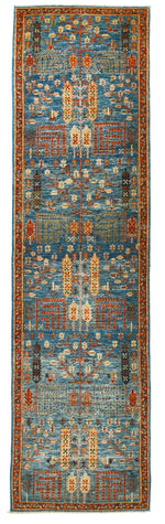 3x10 Blue and Rust Anatolian Traditional Runner