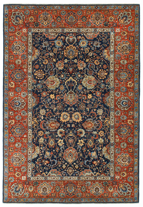 6x9 Navy and Rust Anatolian Traditional Rug
